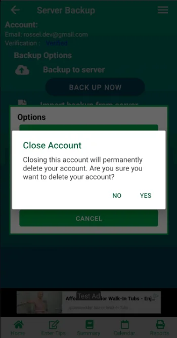 Step 4: Account deletion confirmation dialog with YES and NO options